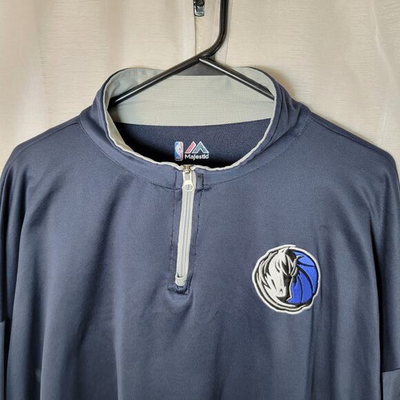 NBA Dallas Mavericks 1/4 Zip Pullover Mens 3XT Navy Gray Long Sleeve Majestic - Picture 1 of 5